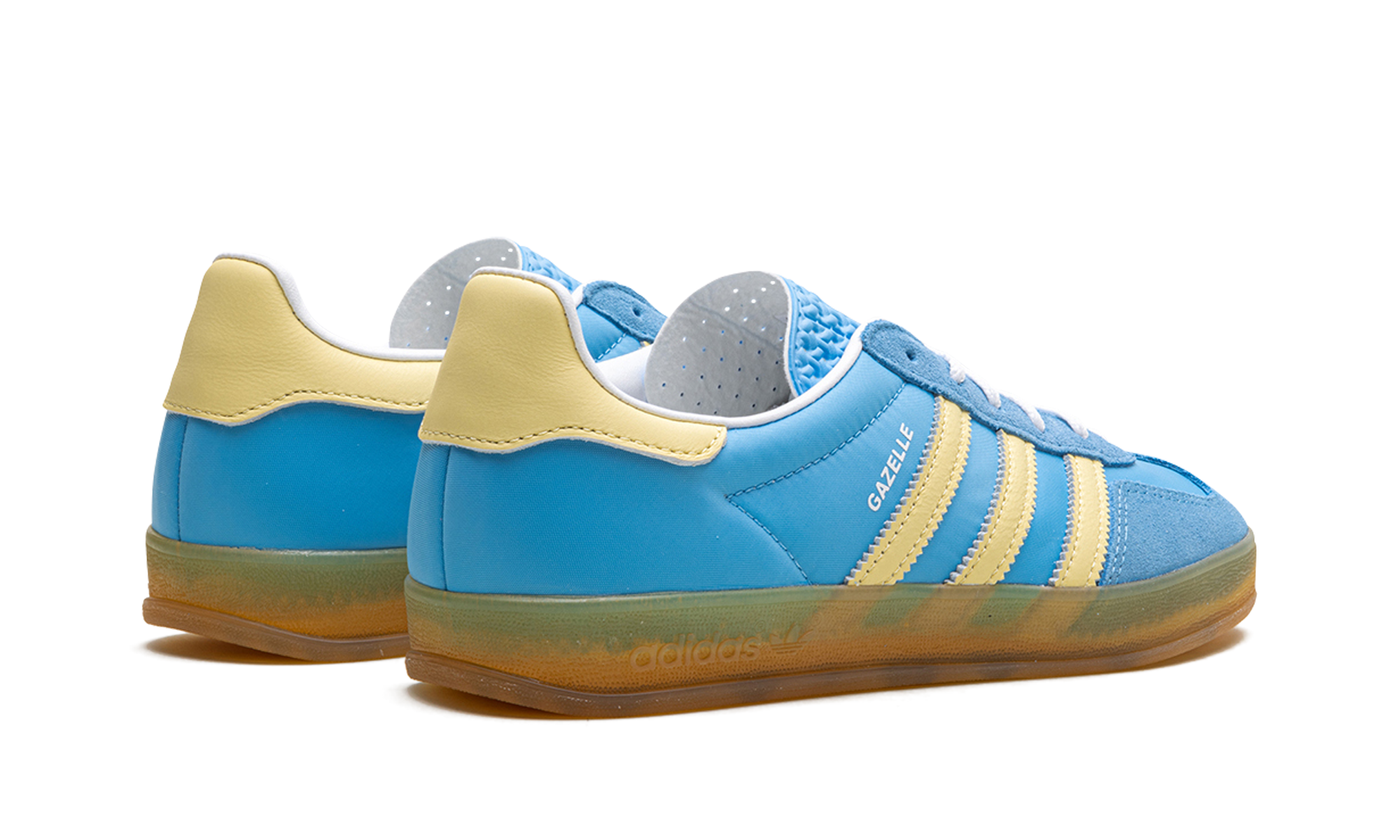 adidas gazelle indoor semi blue burst almost yellow women s+IE2960+diagnol right behind view