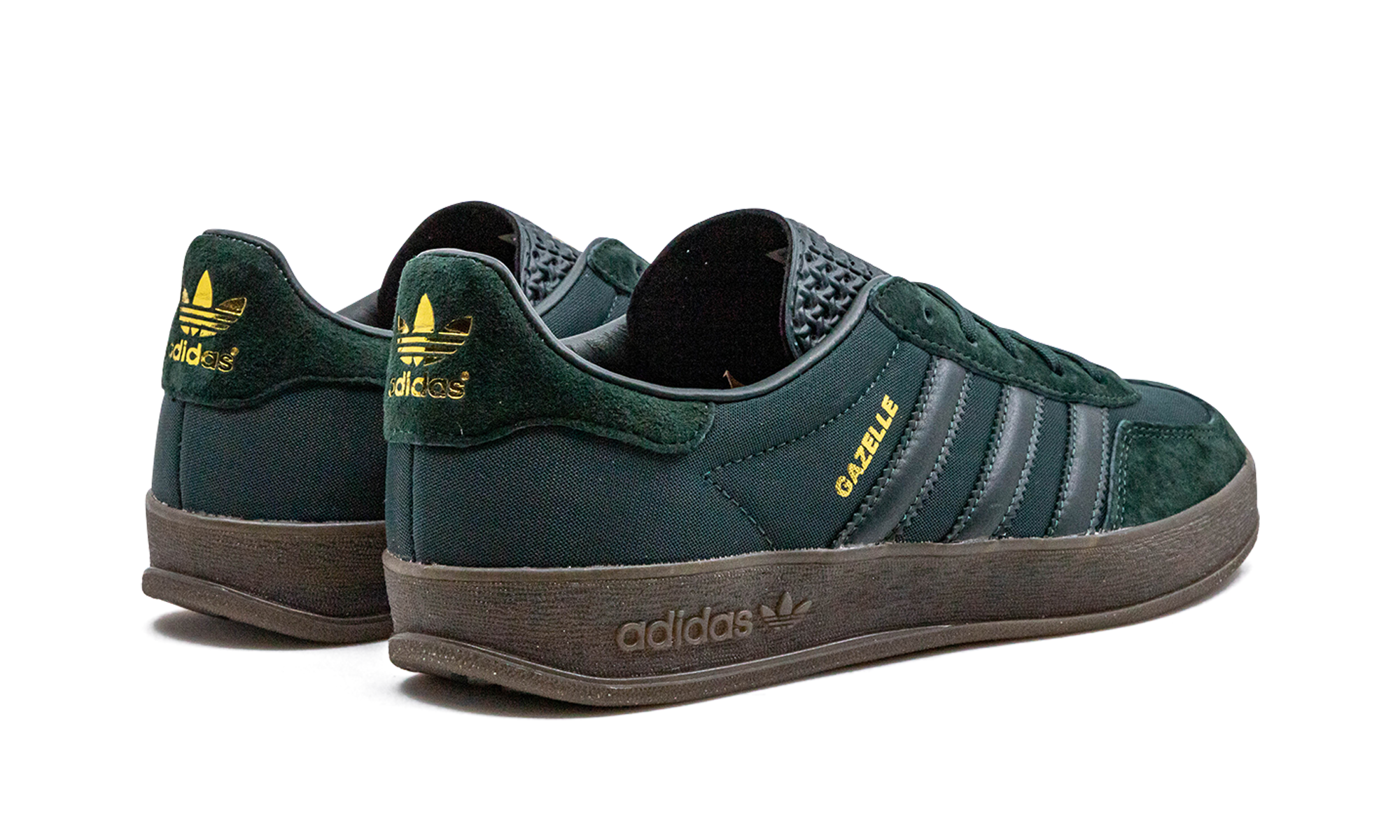 adidas gazelle indoor shadow green gum+H06272+diagnol right behind view