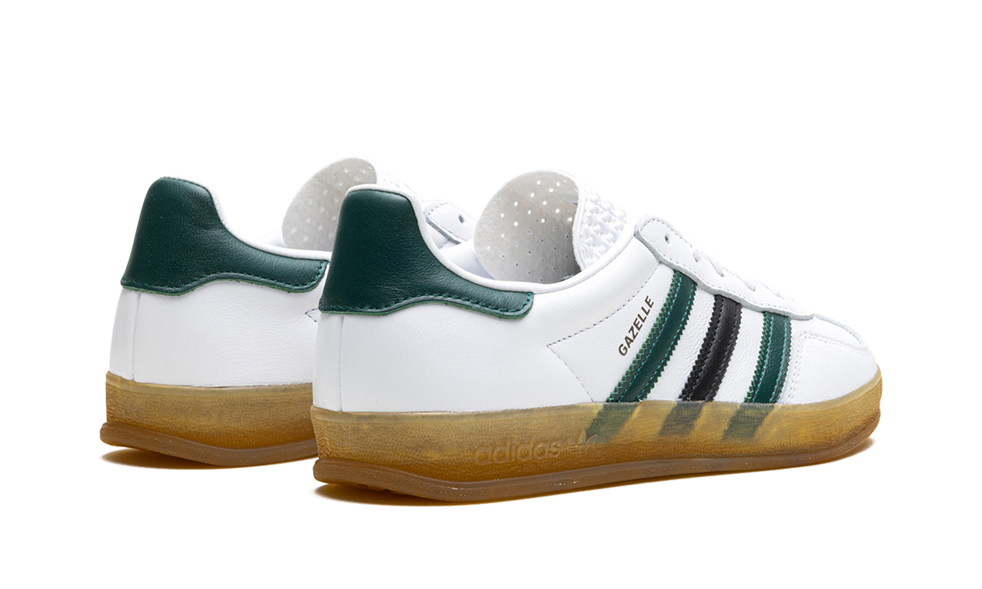 adidas gazelle indoor white collegiate green women s+IE2957+diagnol right behind view