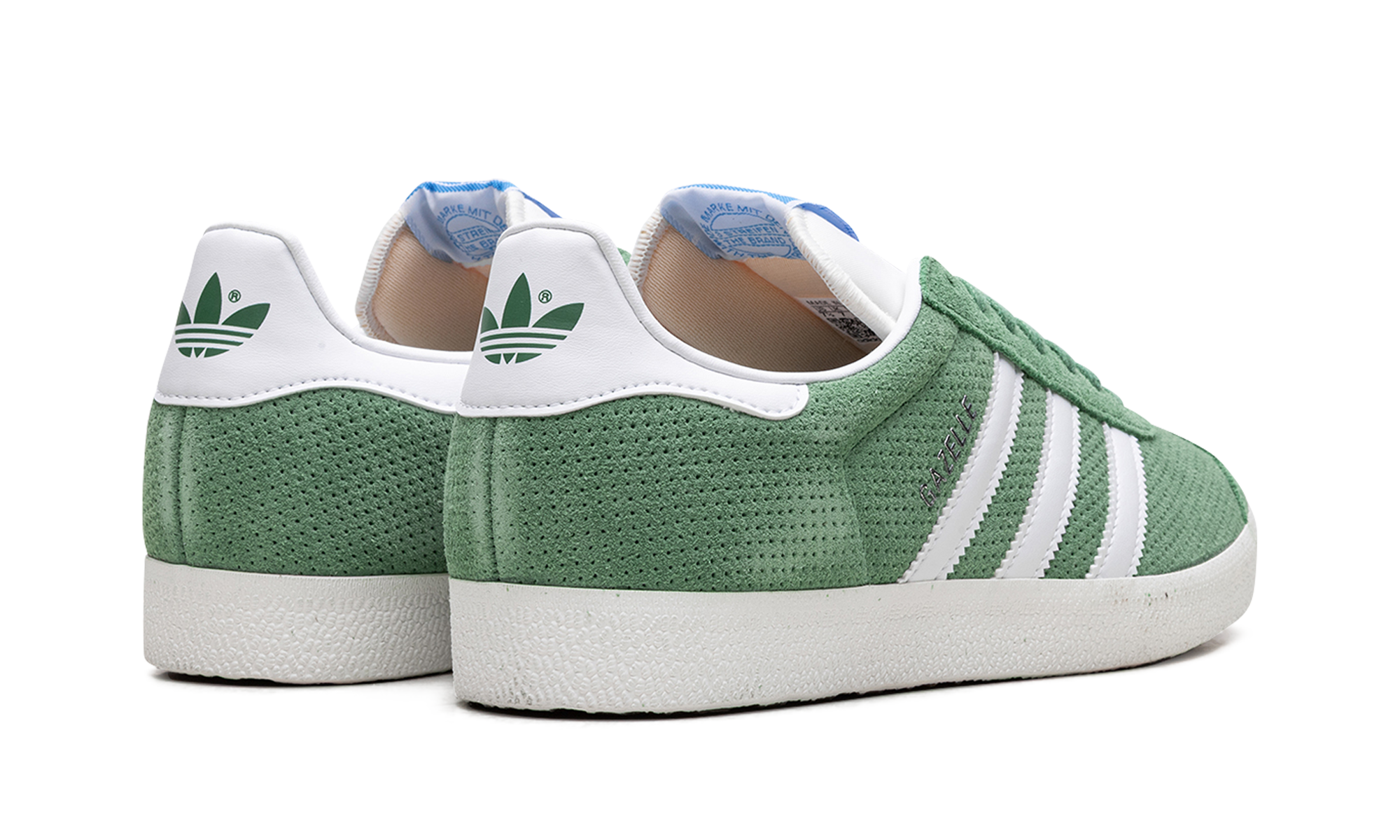 adidas gazelle preloved green core white+IG1634+diagnol right behind view