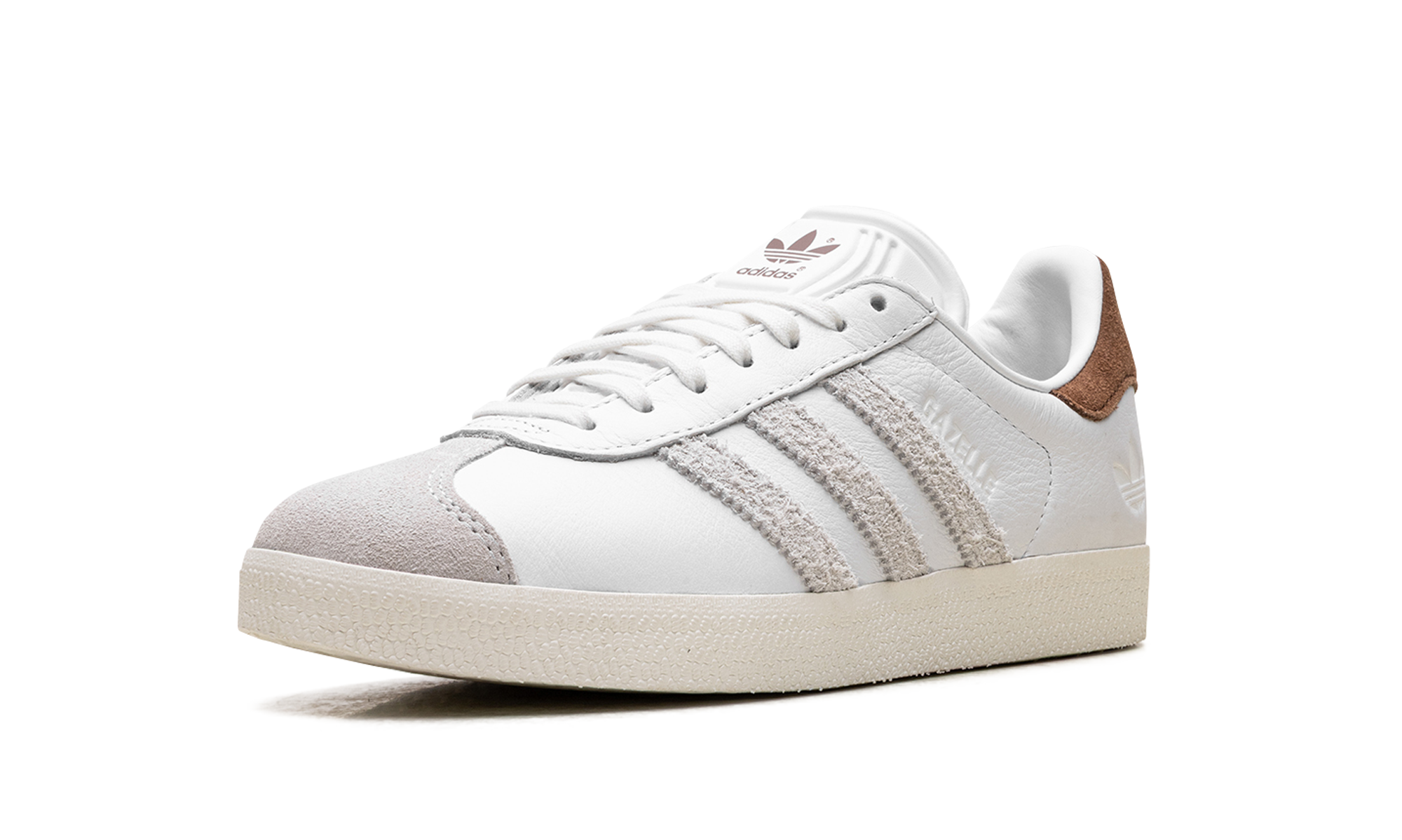 adidas gazelle shoe palace white brown+IF4600+left diagnol single view