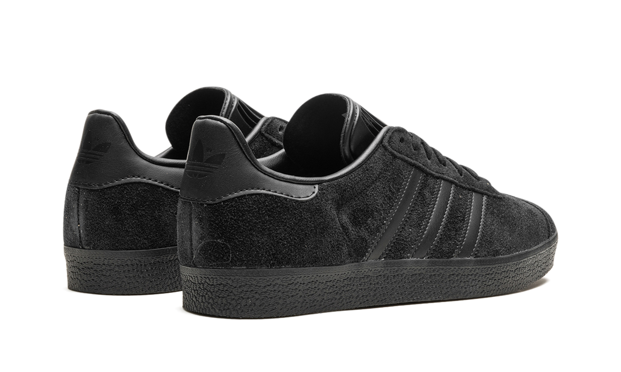 adidas gazelle triple black+CQ2809+diagnol right behind view