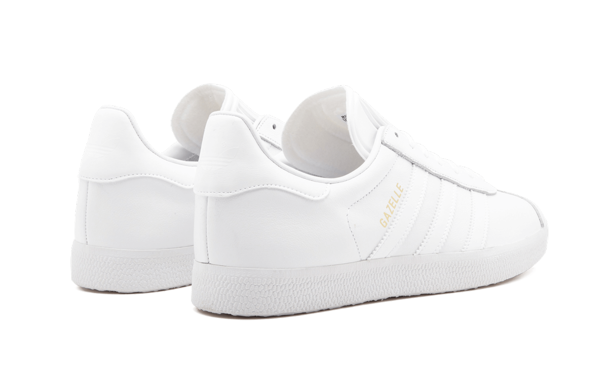adidas gazelle white white gold metallic+BB5498+diagnol right behind view