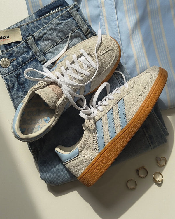 adidas Handball Spezial Alumina Clear Sky (Women's), Lifestyle View 1, SKU JS0241