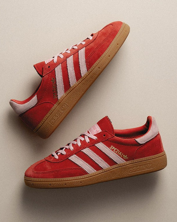 adidas Handball Spezial Bright Red Clear Pink (Women's), Lifestyle View 1, SKU IE5894