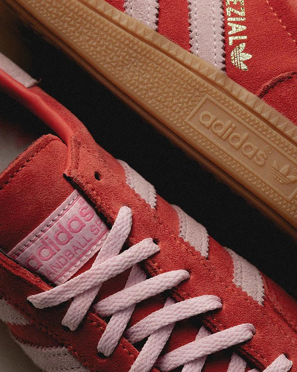 adidas Handball Spezial Bright Red Clear Pink (Women's), Lifestyle View 3, SKU IE5894