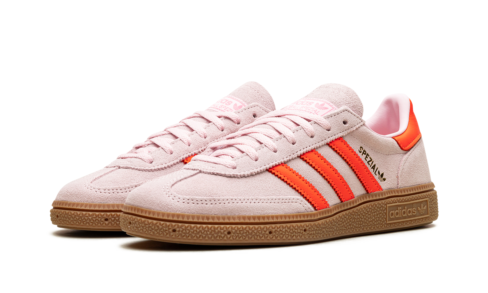 adidas handball spezial clear pink solar orange women s+JS0250+diagnol left view