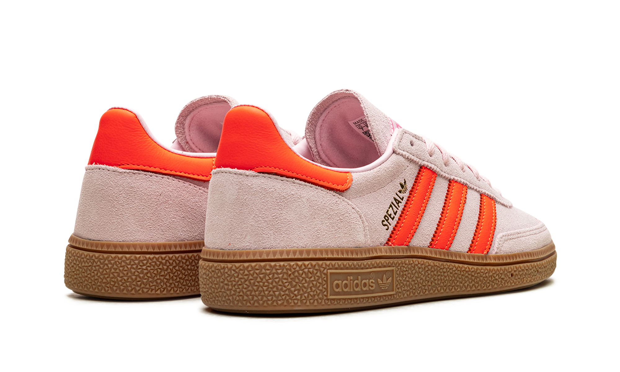 adidas handball spezial clear pink solar orange women s+JS0250+diagnol right behind view
