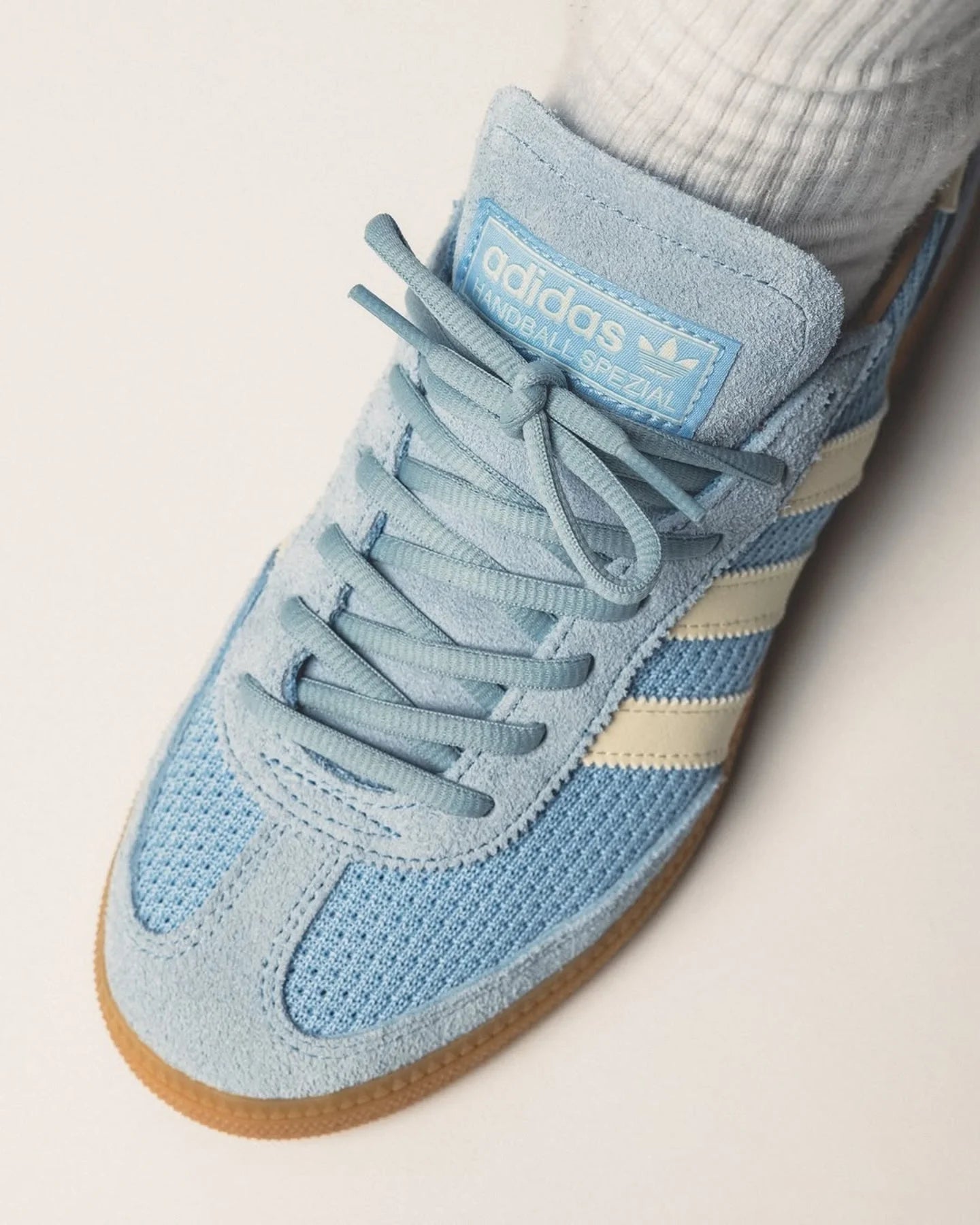 adidas Handball Spezial Clear Sky White Warm Sandstone, Lifestyle View 1, SKU JS3866