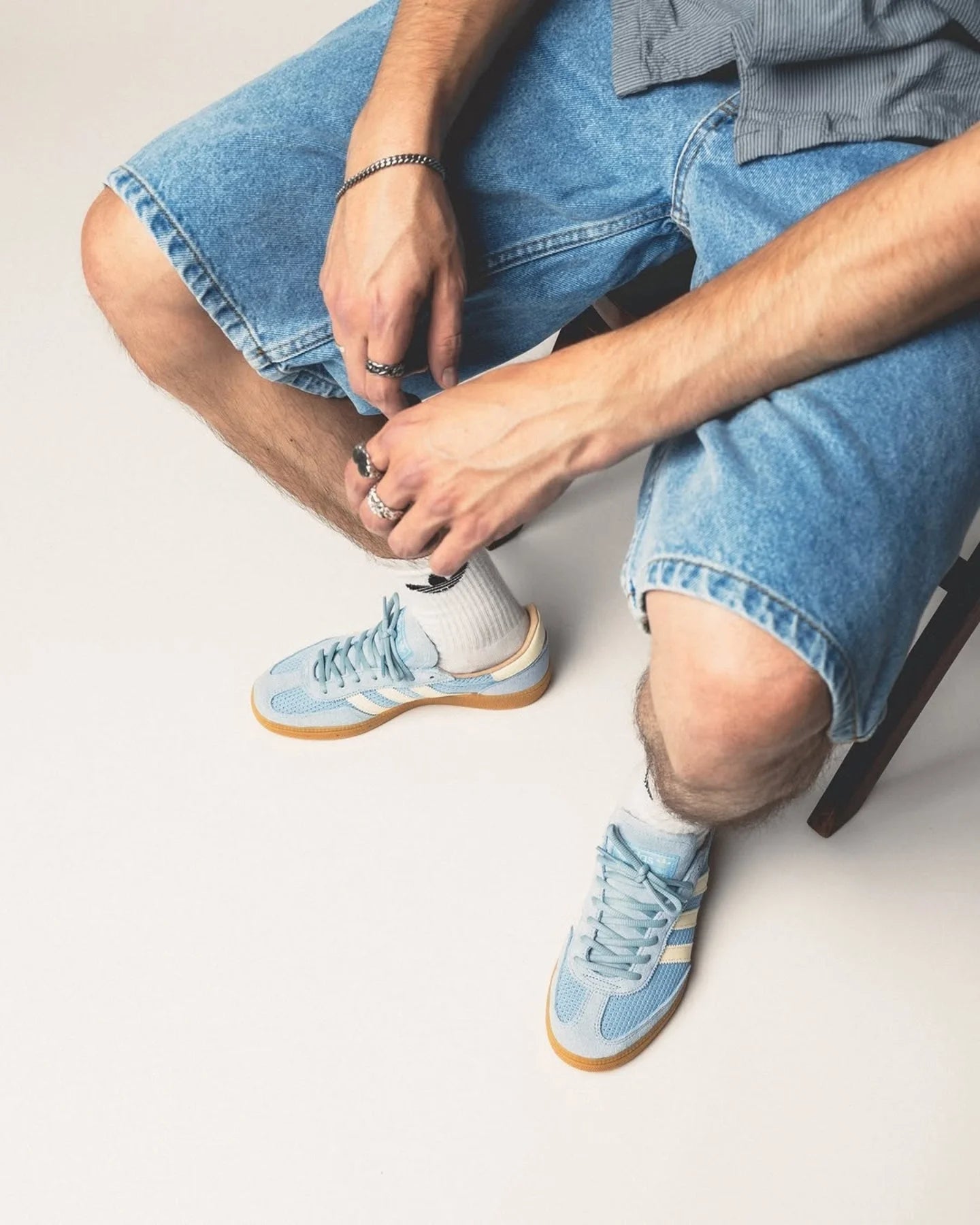 adidas Handball Spezial Clear Sky White Warm Sandstone, Lifestyle View 2, SKU JS3866