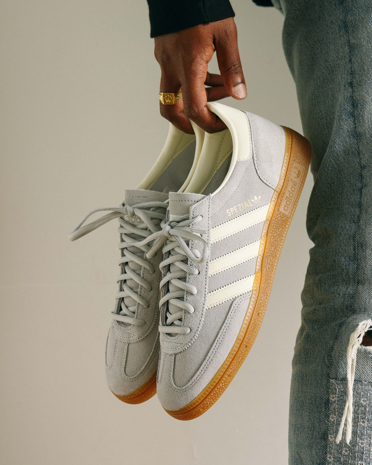 adidas Handball Spezial Grey Two White Gum (GS), Lifestyle View 2, SKU JP9561