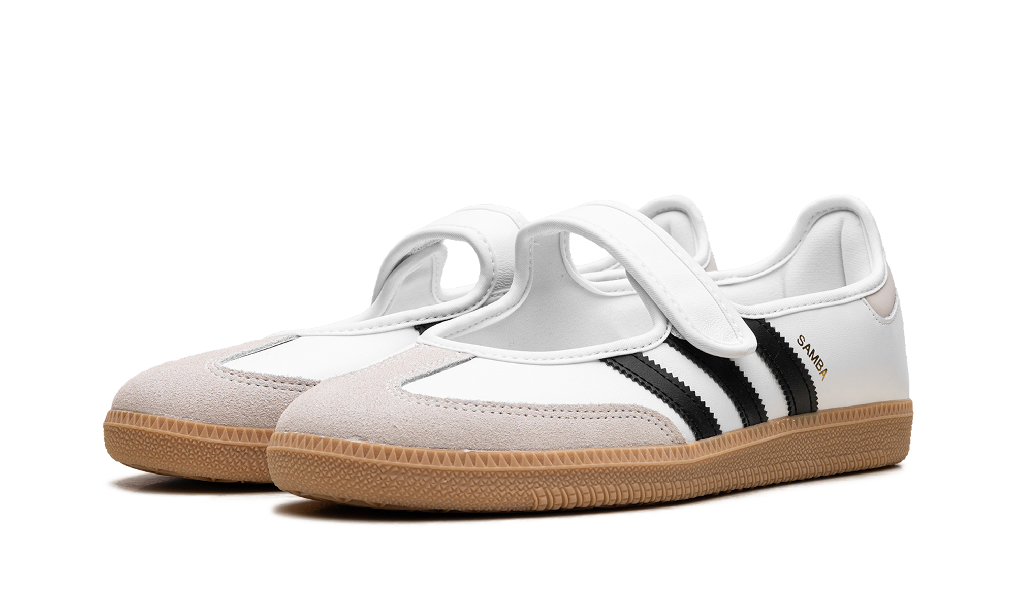adidas samba jane white black gum women s+JR1402+diagnol left view