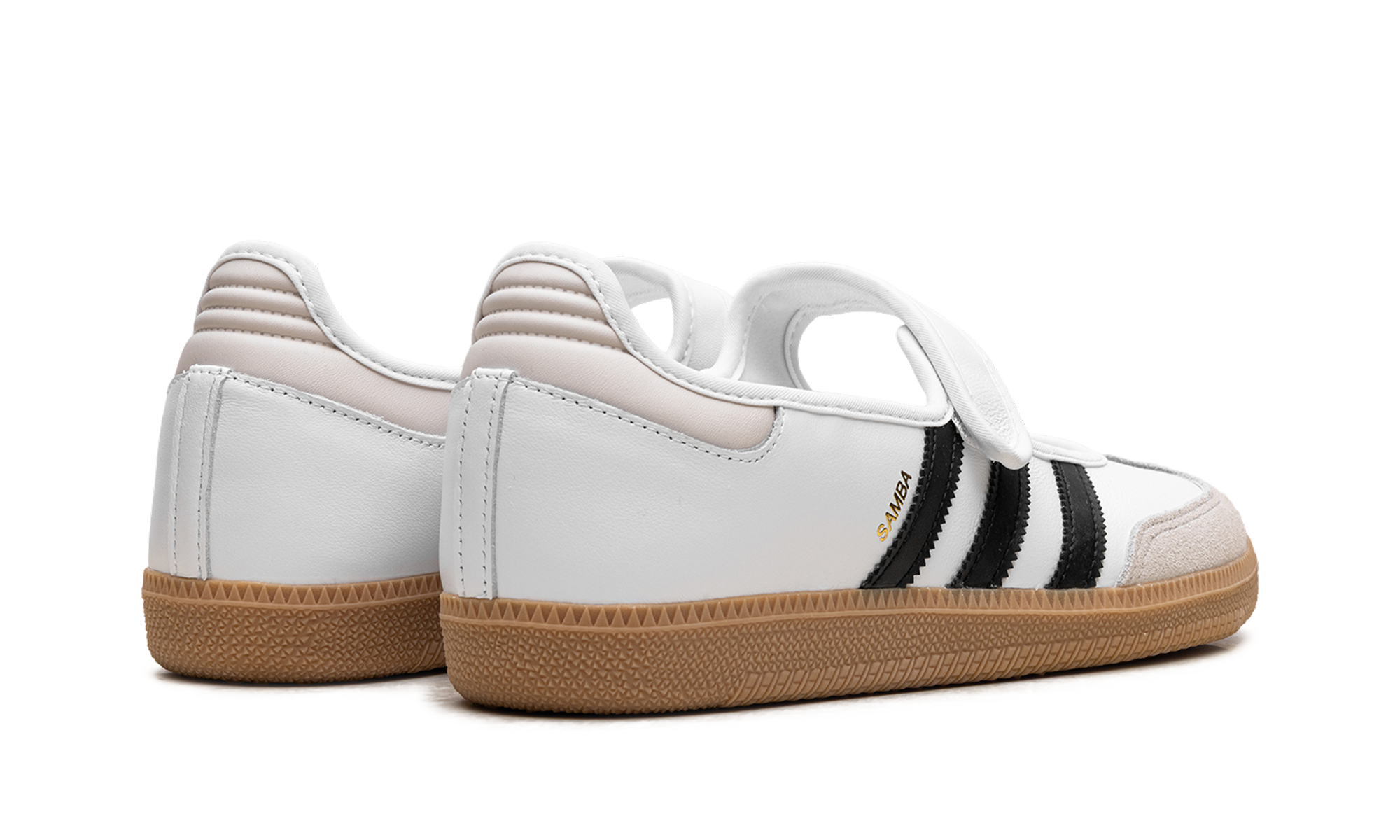 adidas samba jane white black gum women s+JR1402+diagnol right behind view