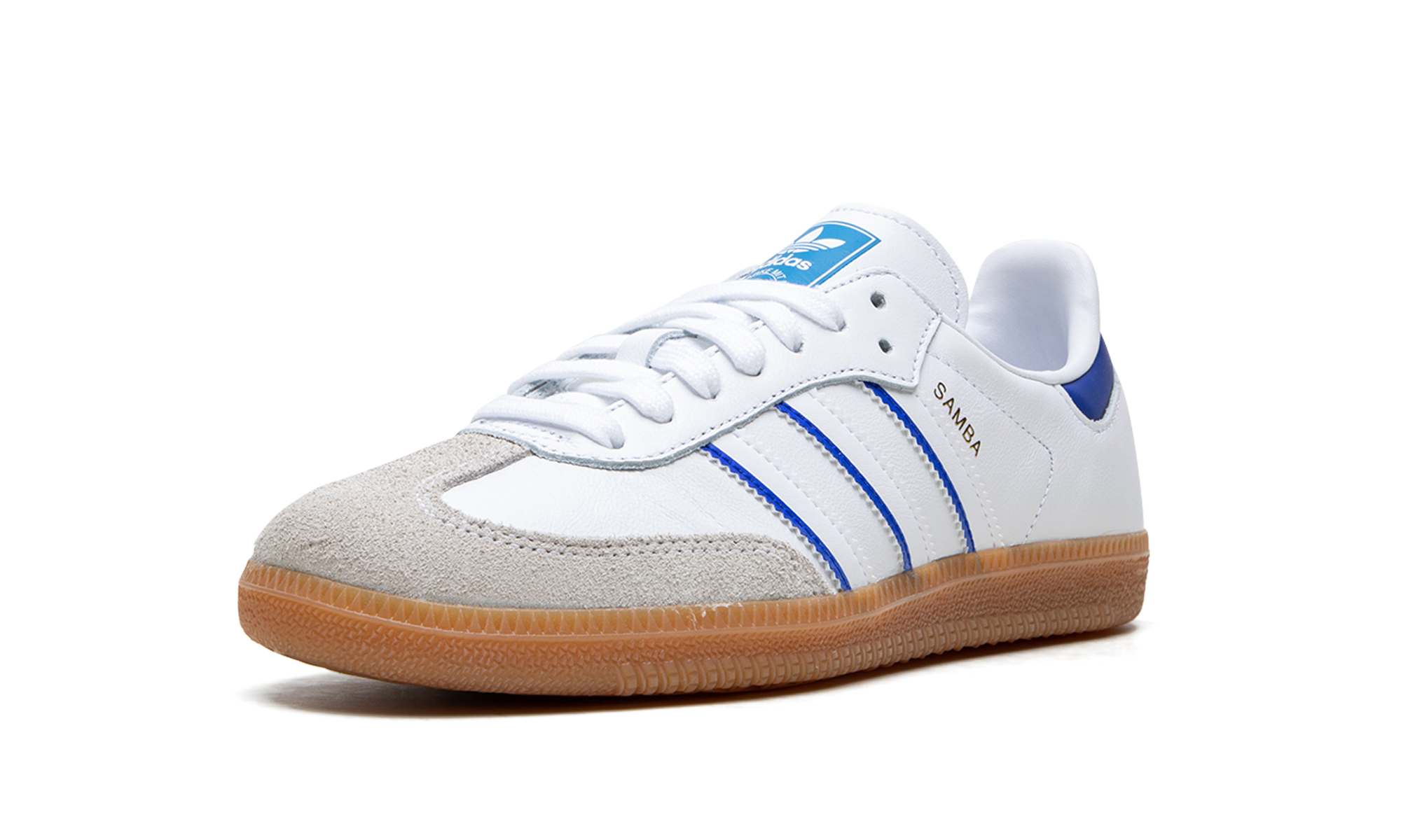 adidas samba leather cloud white lucid blue+IG2339+left diagnol single view