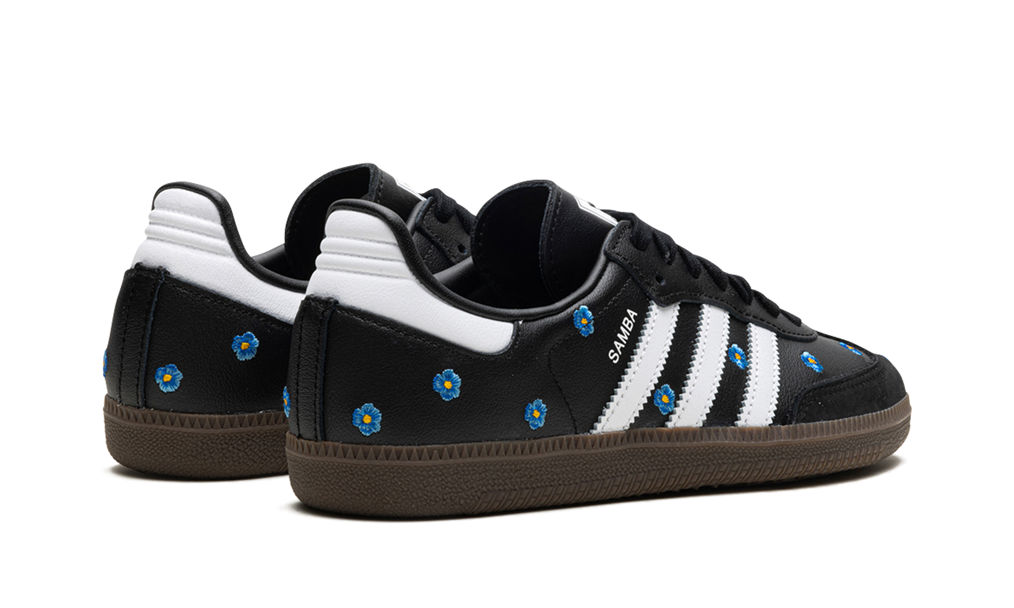 adidas samba light blue floral core black women s+IF4397+diagnol right behind view