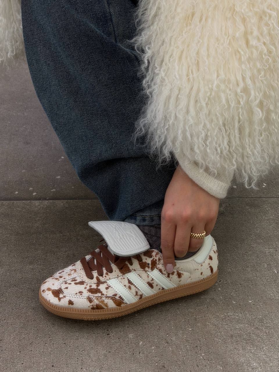 adidas Samba LT Cow Print Brown White (Women's), Lifestyle View 6, SKU JS3931