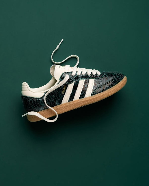 adidas Samba OG Black Cream White Collegiate Green, Lifestyle View 3, SKU JR8848