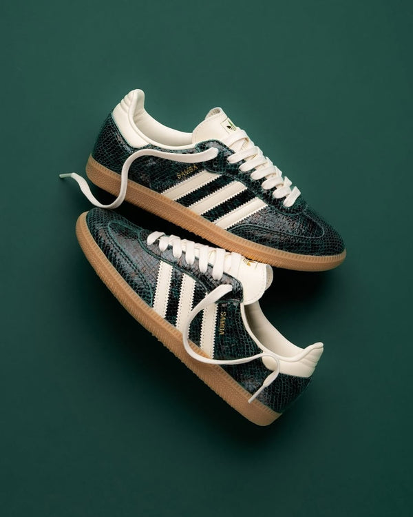 adidas Samba OG Black Cream White Collegiate Green, Lifestyle View 1, SKU JR8848