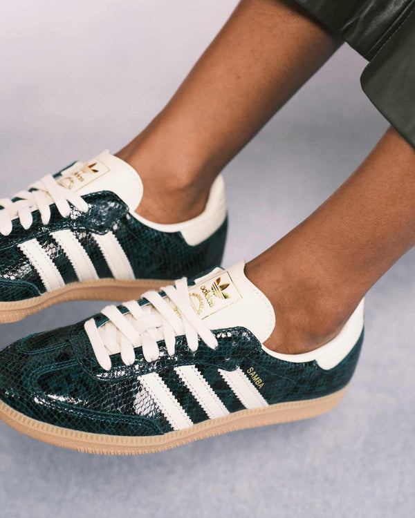adidas Samba OG Black Cream White Collegiate Green, Lifestyle View 5, SKU JR8848