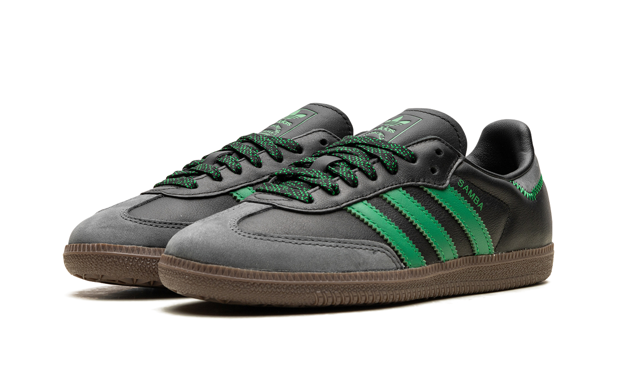 adidas samba og black green women s+IE6520+diagnol left view