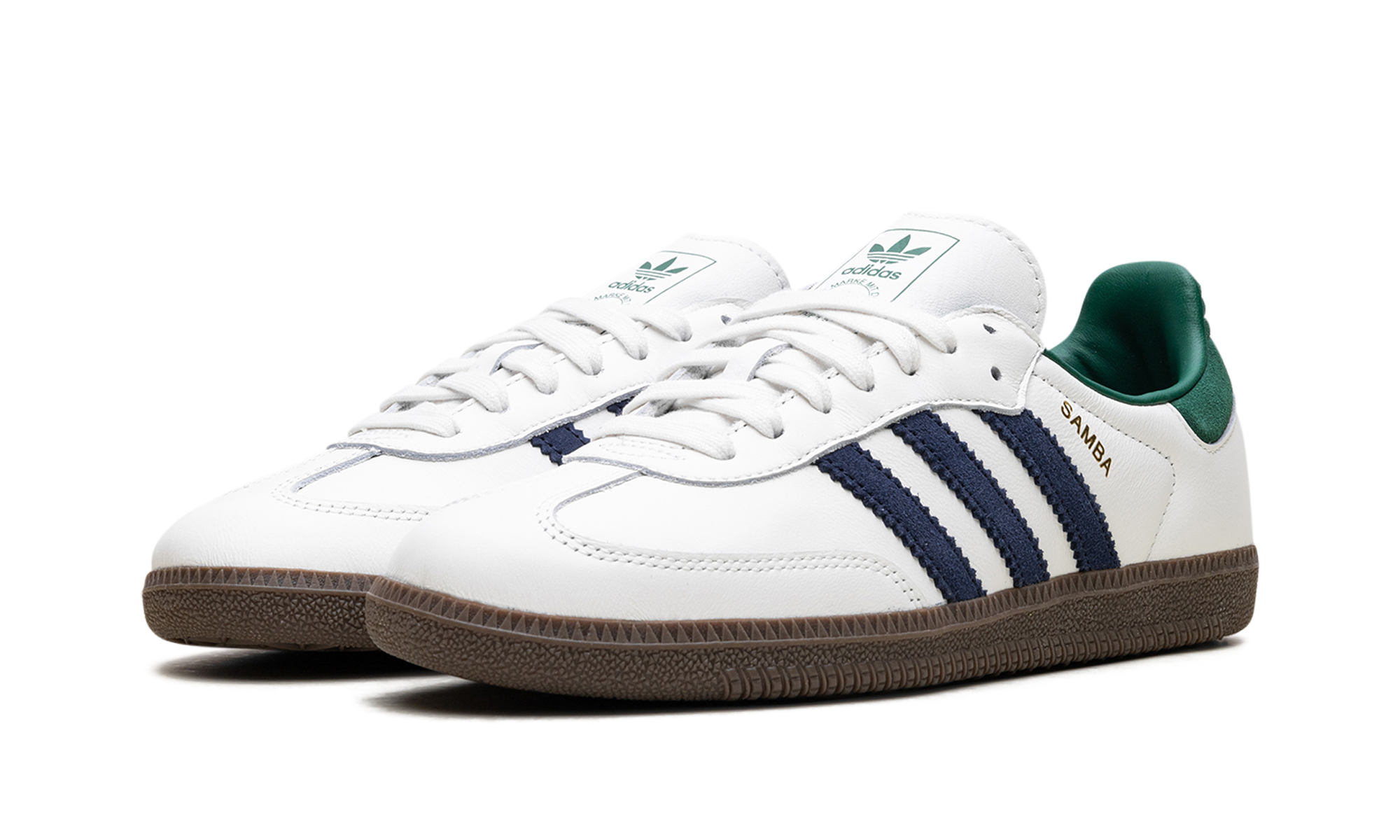 adidas samba og black white collegiate green+IH4882+diagnol left view