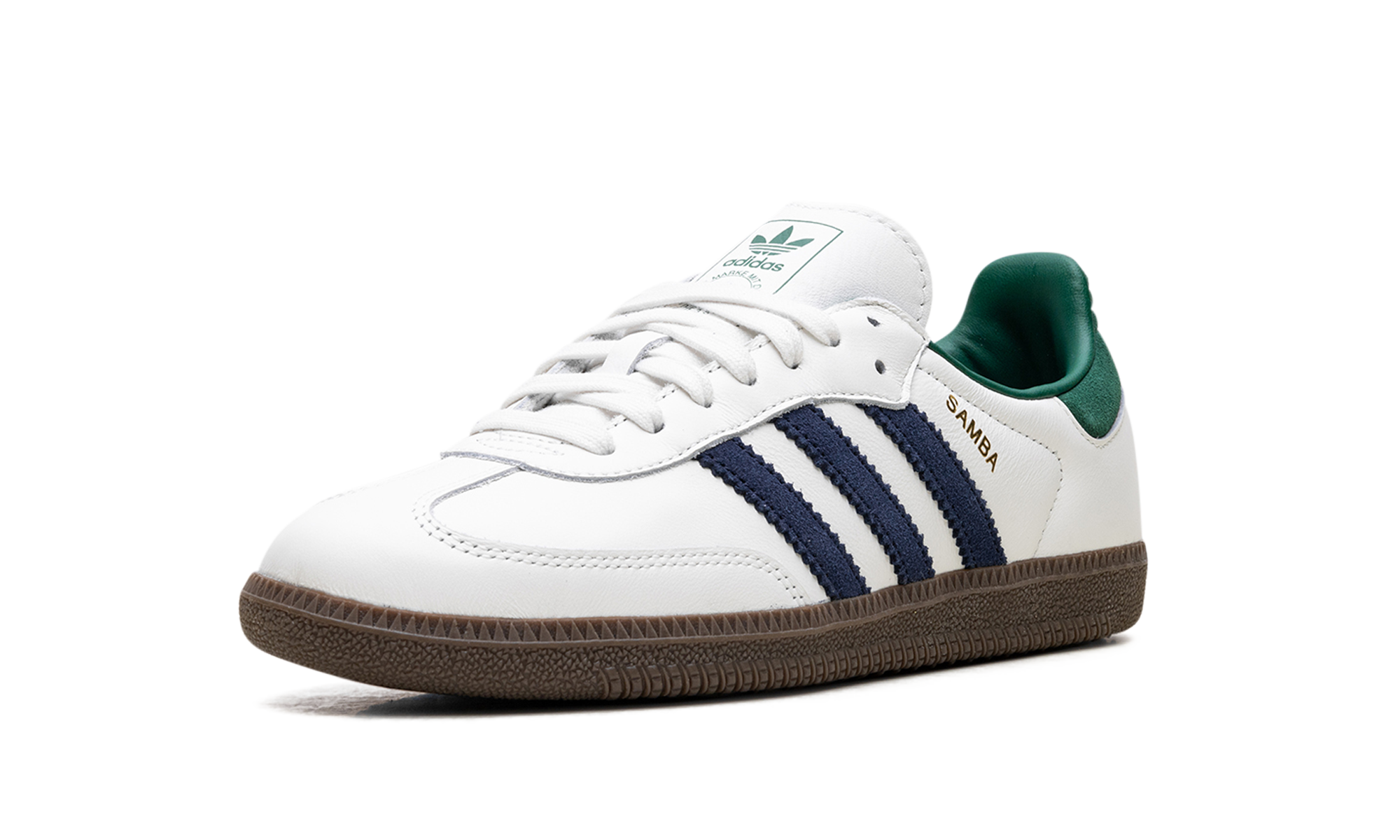 adidas samba og black white collegiate green+IH4882+left diagnol single view