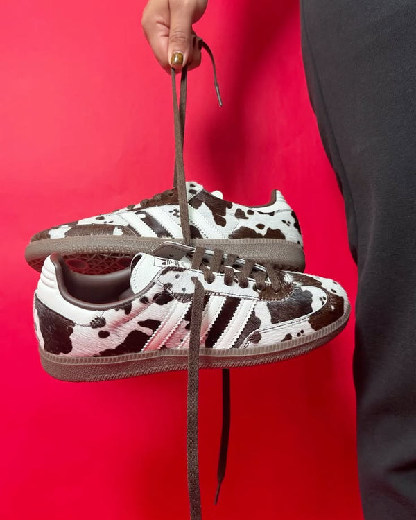 adidas Samba OG Cow Print Dark Brown White (Women's), Lifestyle View 1, SKU KK2238