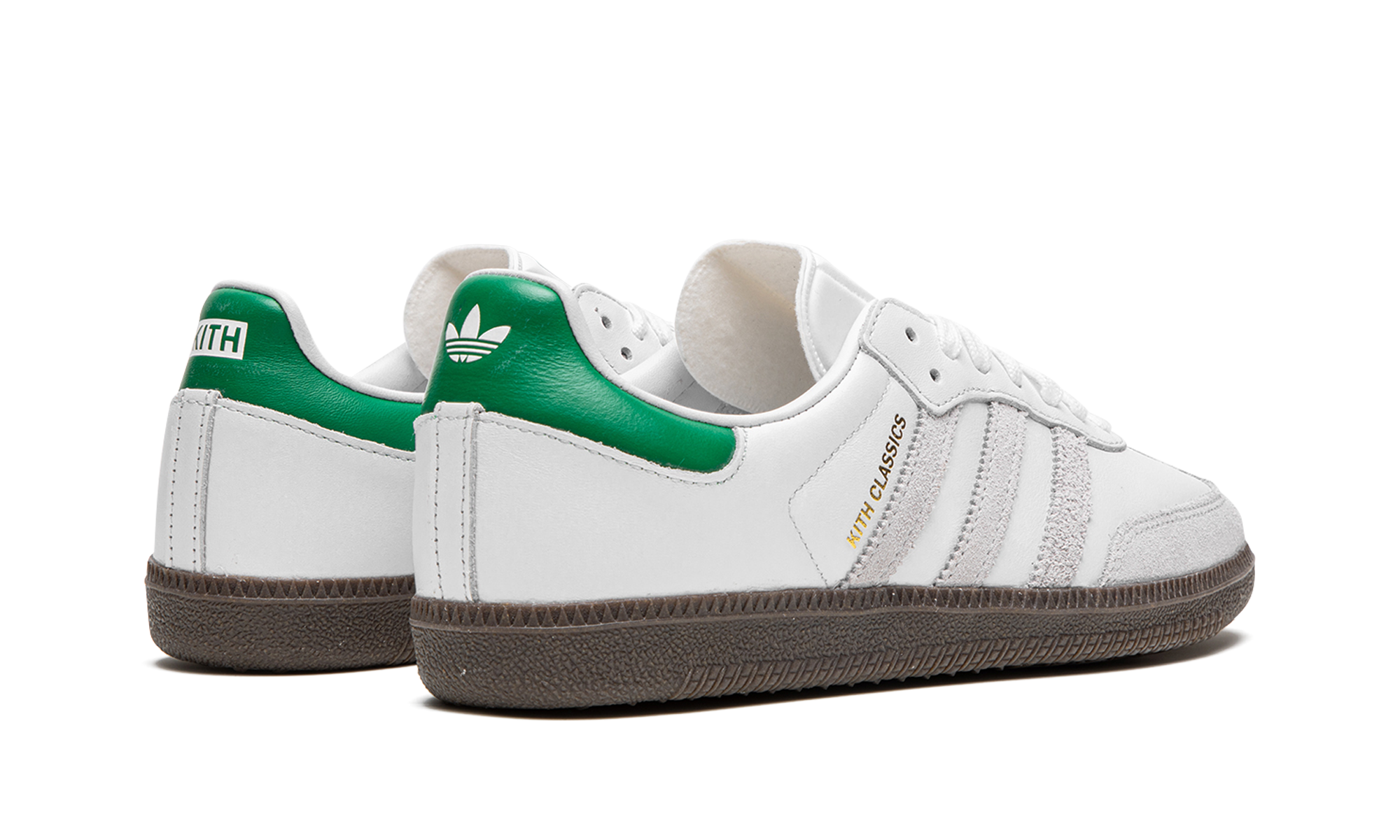 adidas samba og kith classics white green+FX5398+diagnol right behind view