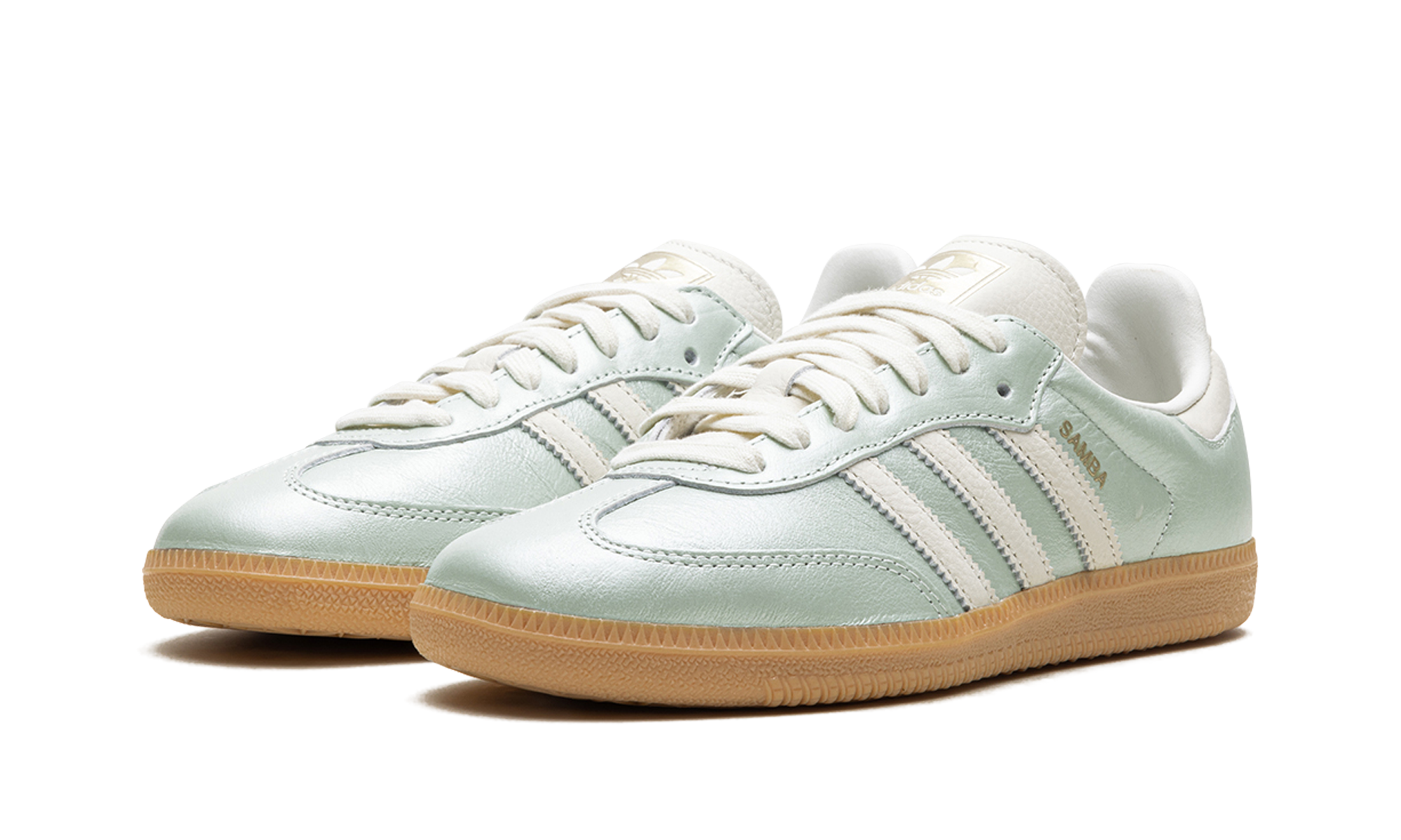 adidas samba og linen green metallic women s+IG1965+diagnol left view