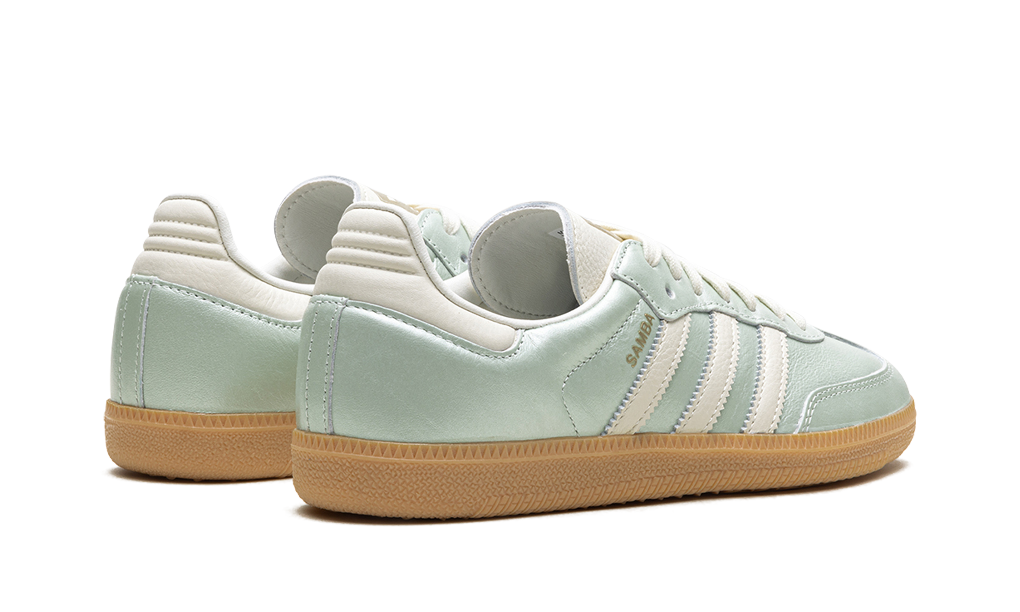 adidas samba og linen green metallic women s+IG1965+diagnol right behind view