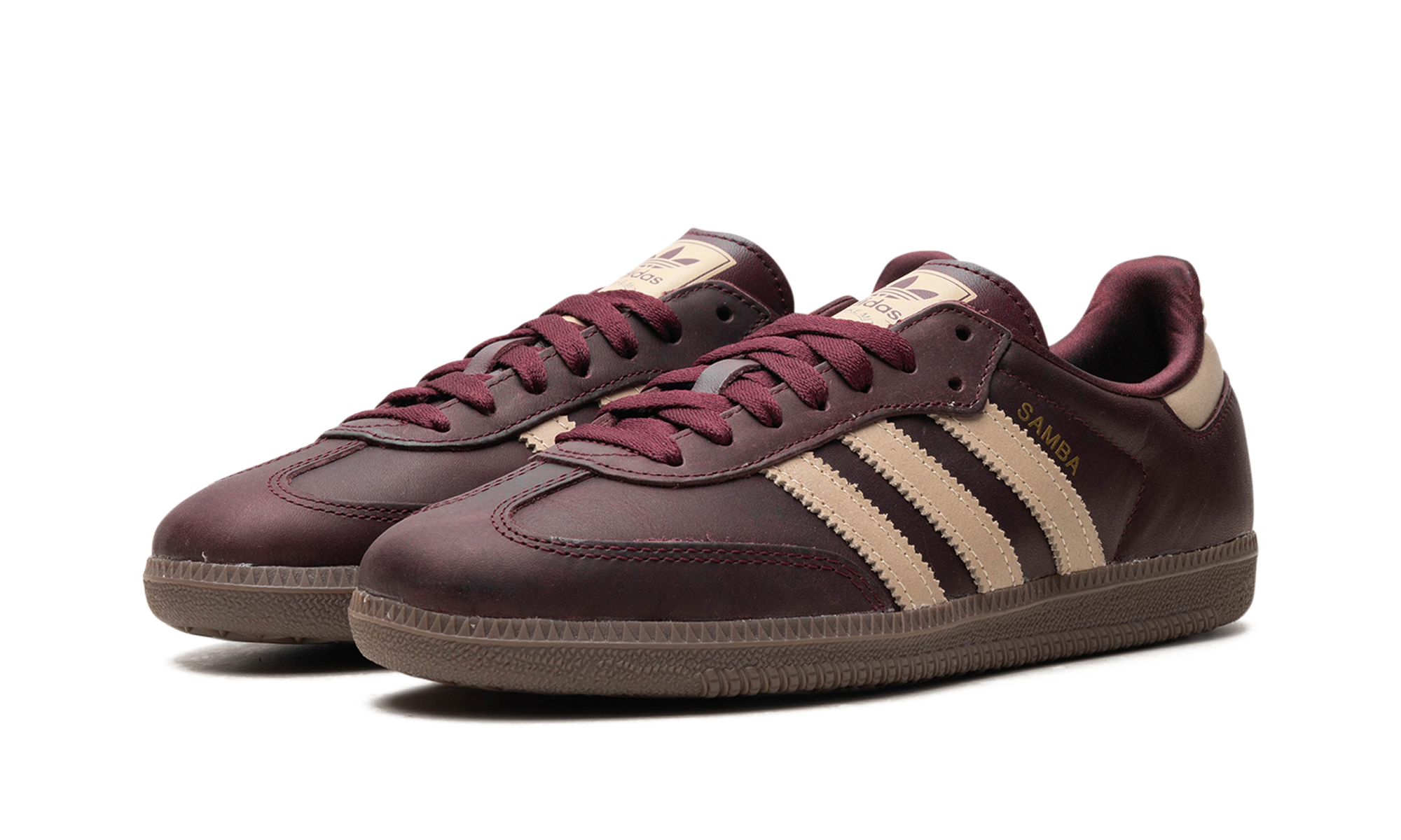 adidas samba og maroon crystal sand women s+IF7004+diagnol left view