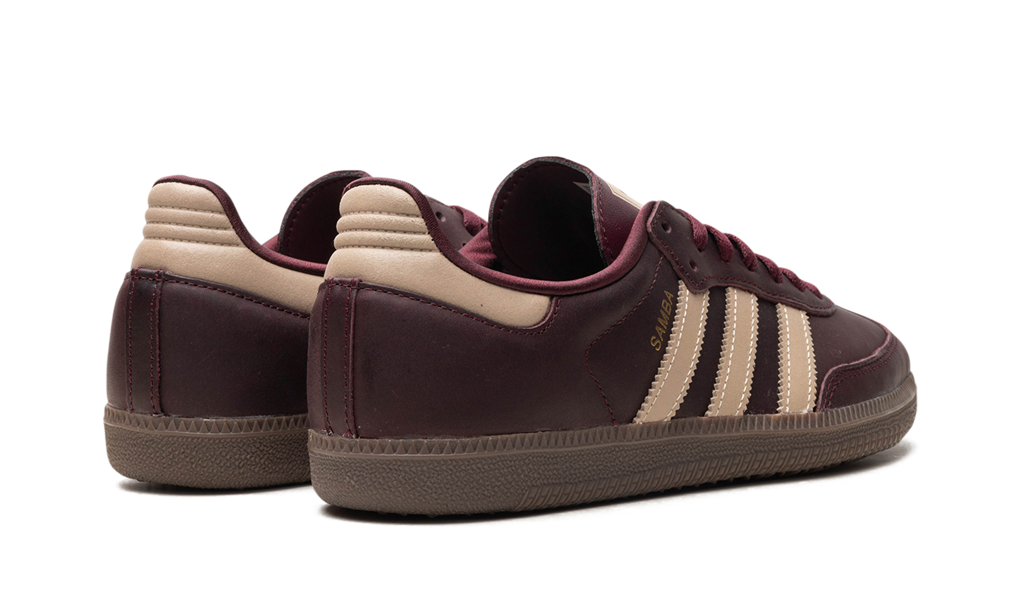 adidas samba og maroon crystal sand women s+IF7004+diagnol right behind view