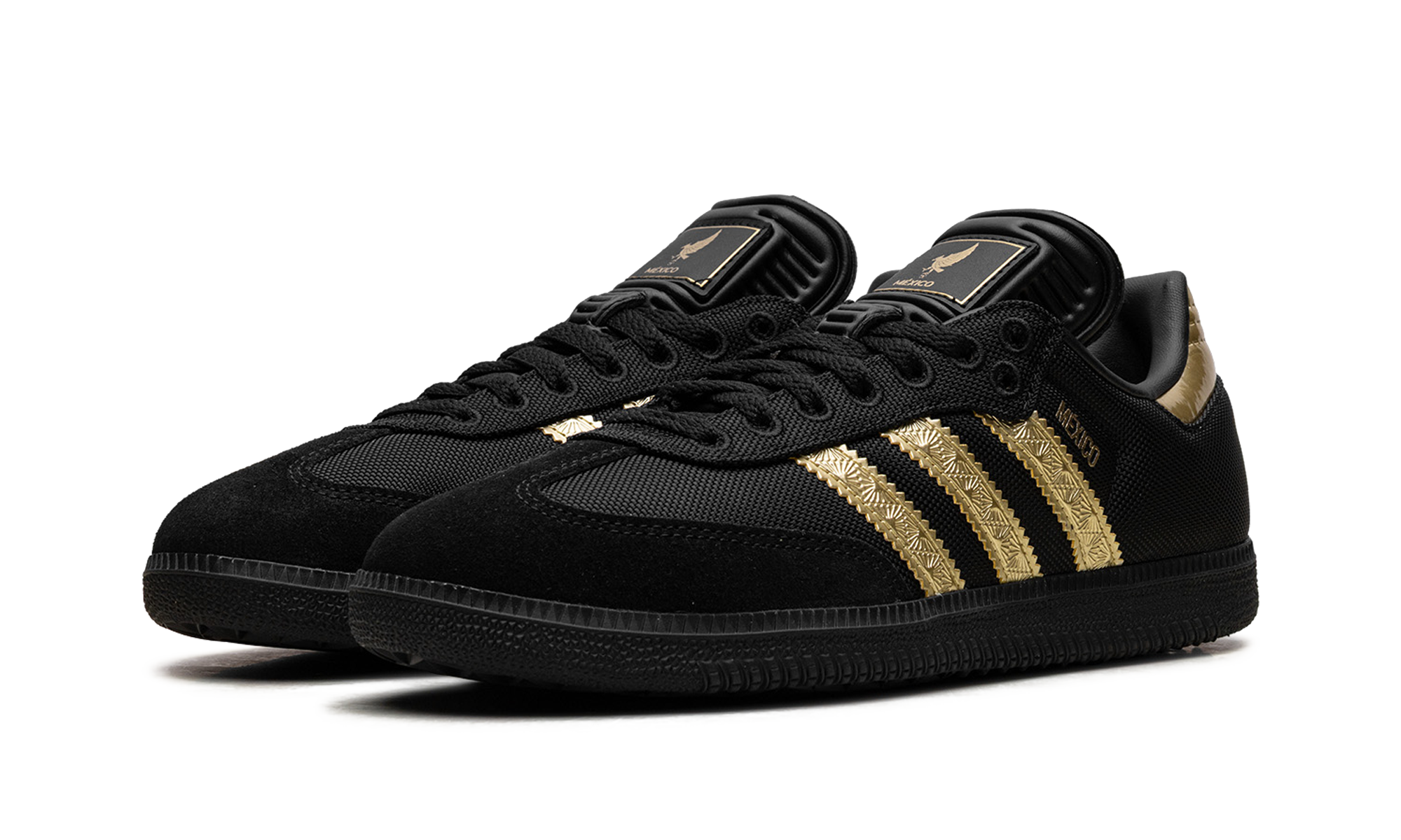 adidas samba og mexico black gold metallic+JH5656+diagnol left view