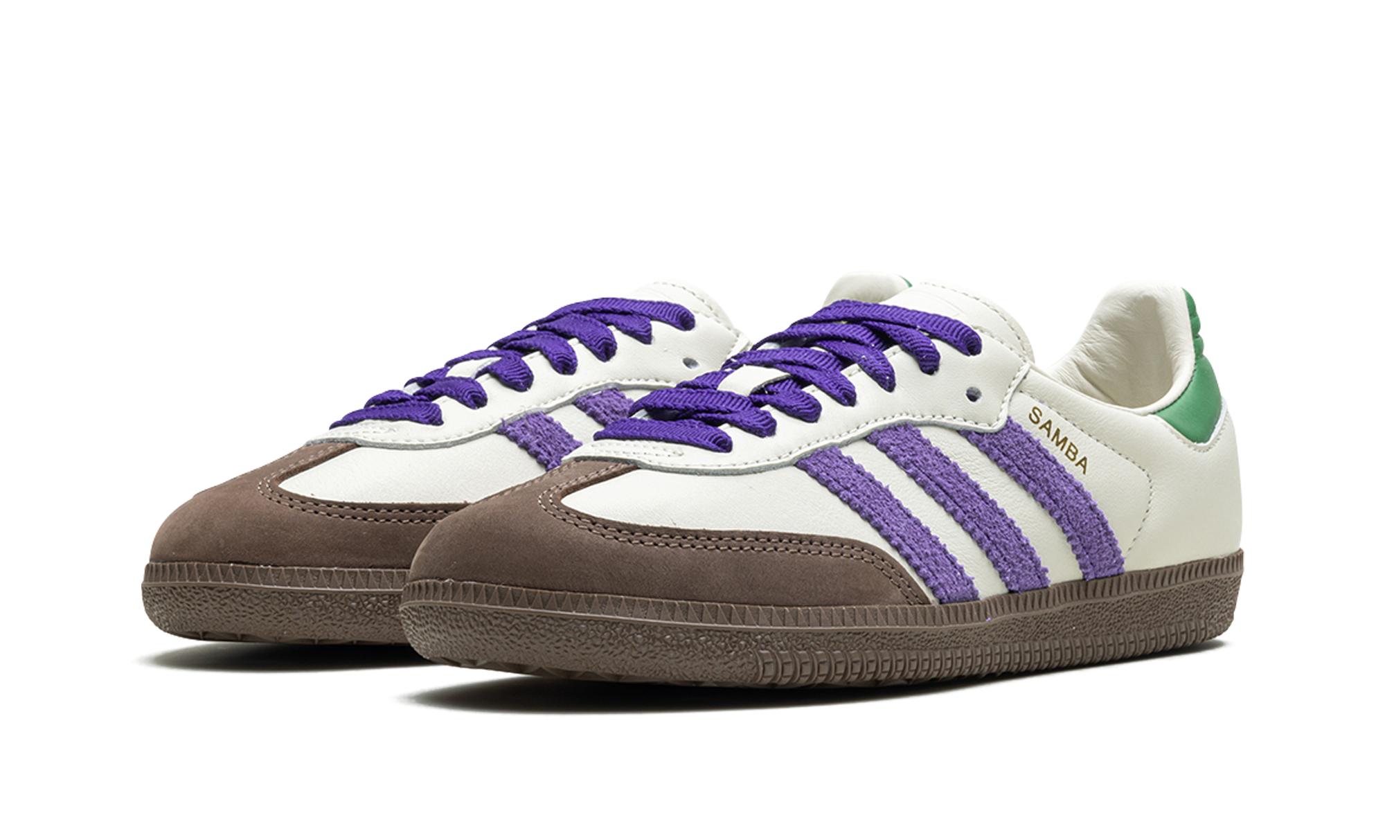 adidas samba og off white core purple green brown women s+ID8349+diagnol left view