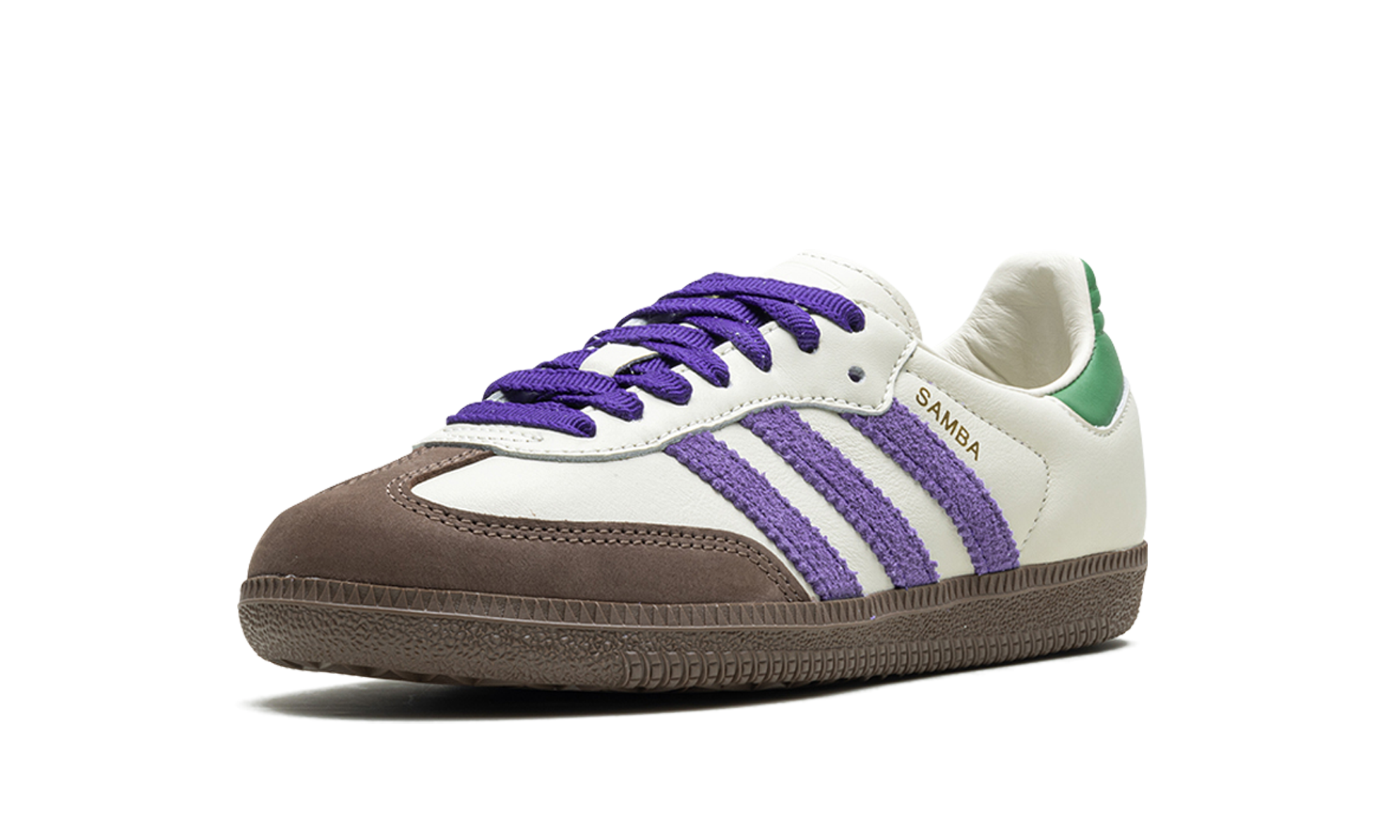adidas samba og off white core purple green brown women s+ID8349+left diagnol single view
