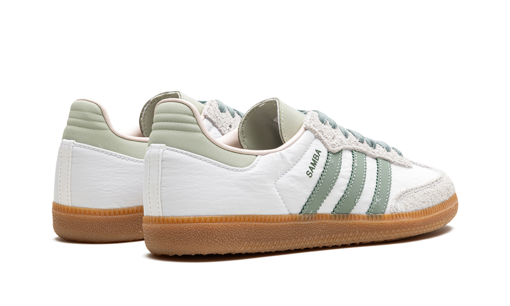 adidas samba og silver green putty mauve women s+ID0492+diagnol right behind view