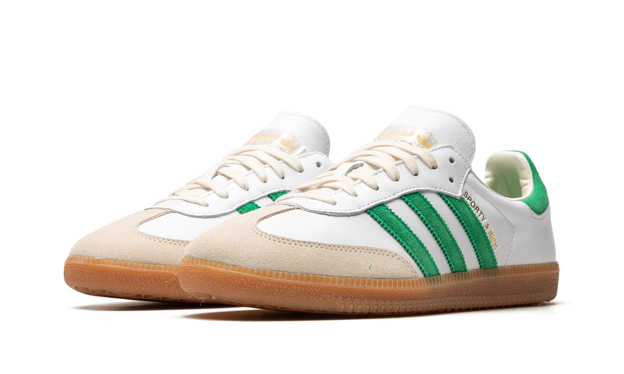 adidas samba og sporty rich white green+HQ6075+diagnol left view