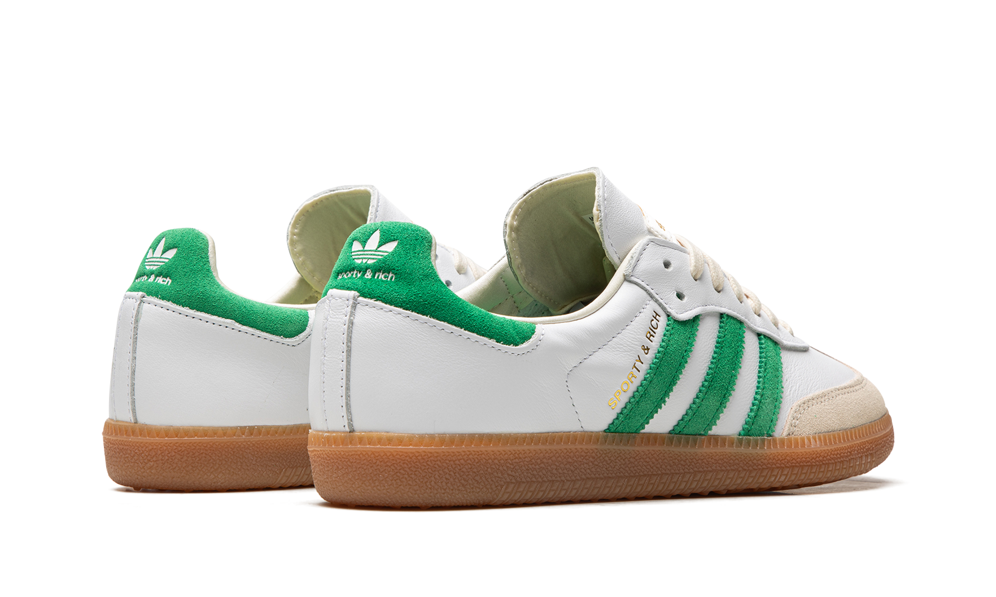 adidas samba og sporty rich white green+HQ6075+diagnol right behind view