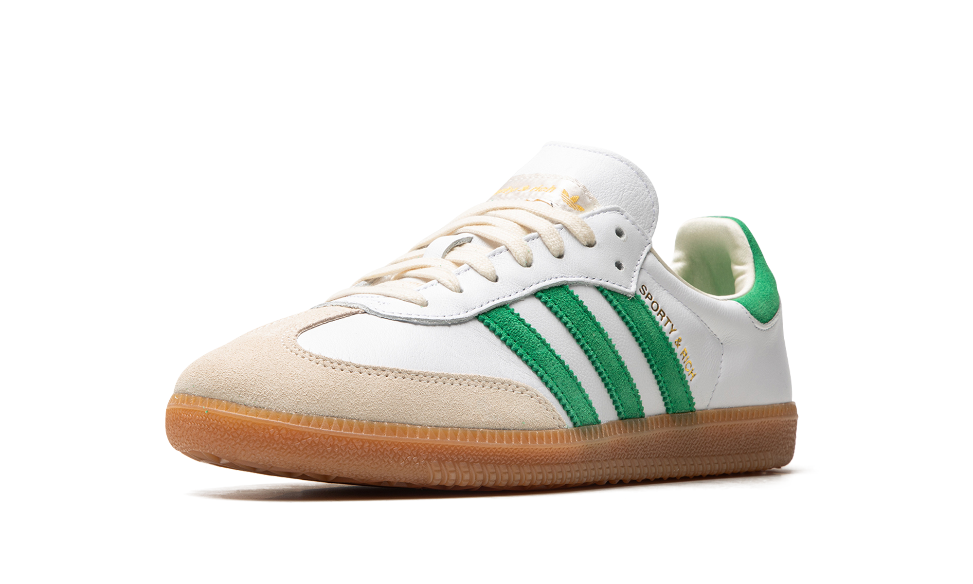 adidas samba og sporty rich white green+HQ6075+left diagnol single view