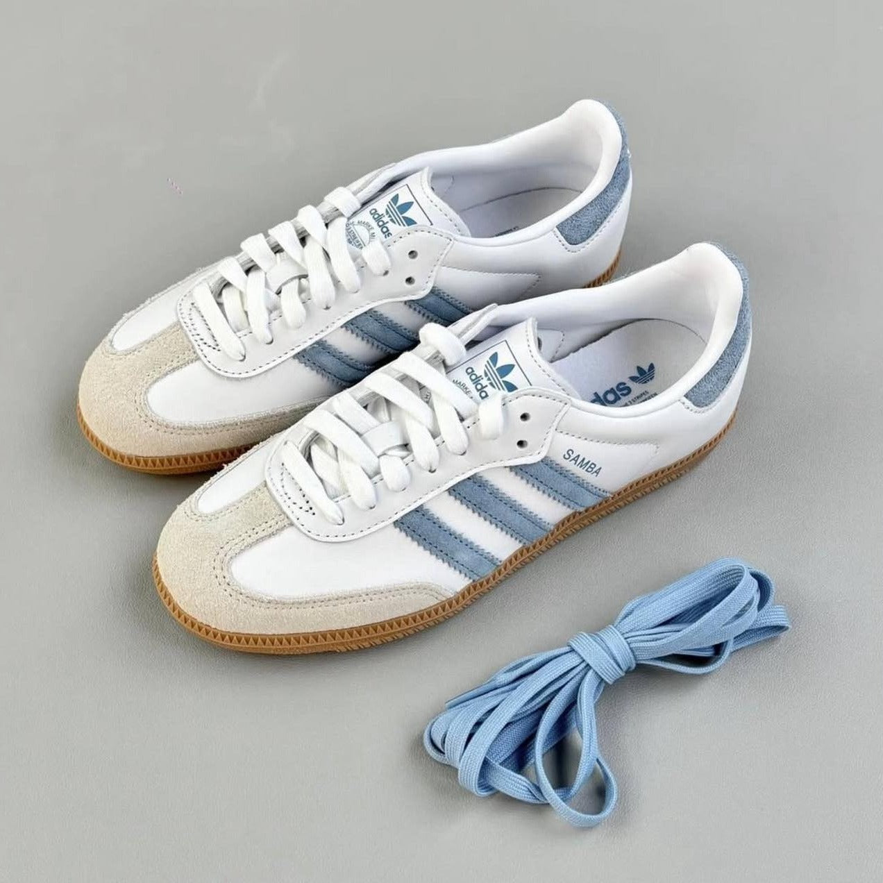 adidas Samba OG White Alumina Ash Blue (Women's), Lifestyle View 5, SKU JS1391