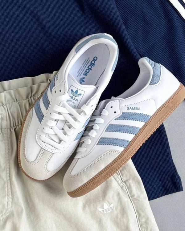 adidas Samba OG White Alumina Ash Blue (Women's), Lifestyle View 1, SKU JS1391