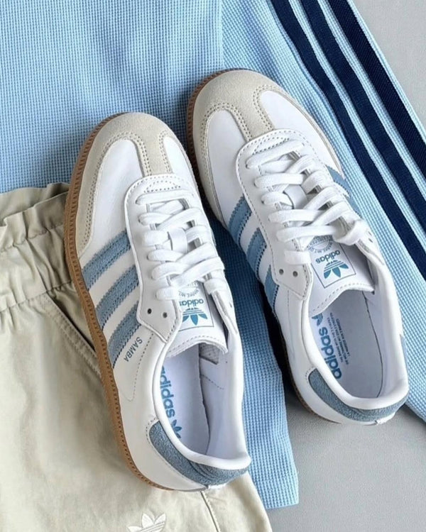 adidas Samba OG White Alumina Ash Blue (Women's), Lifestyle View 2, SKU JS1391