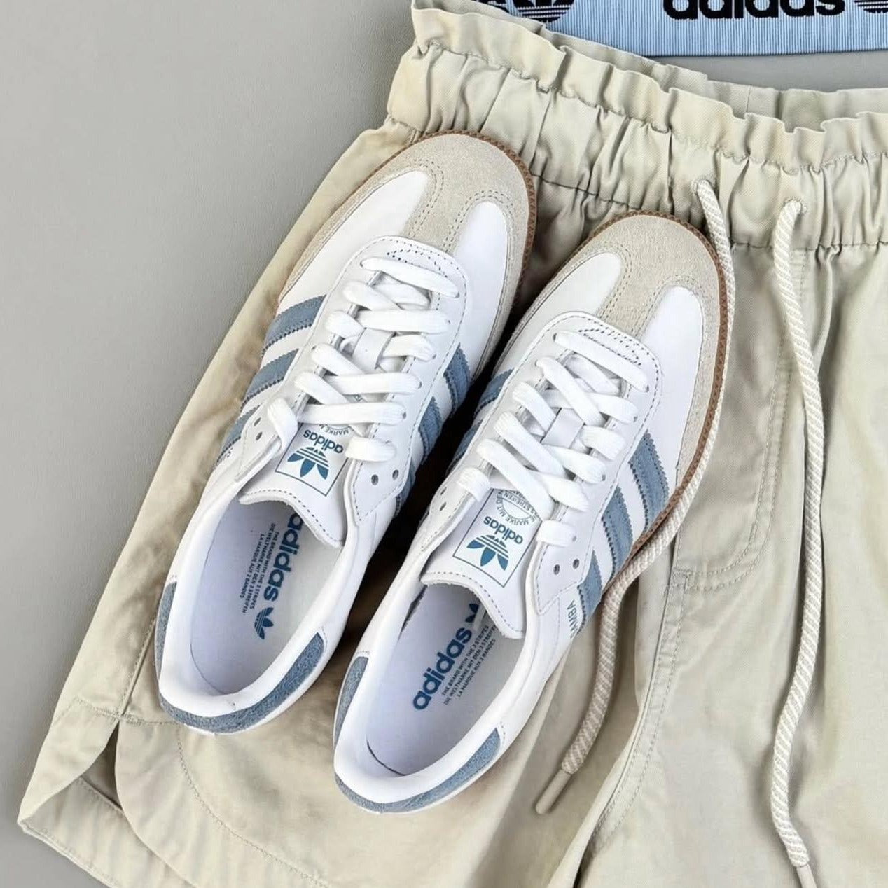 adidas Samba OG White Alumina Ash Blue (Women's), Lifestyle View 3, SKU JS1391