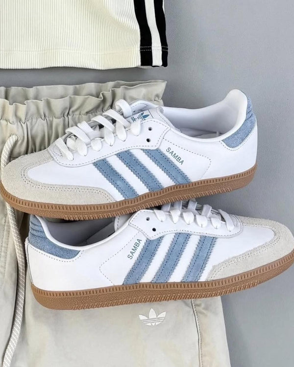 adidas Samba OG White Alumina Ash Blue (Women's), Lifestyle View 4, SKU JS1391