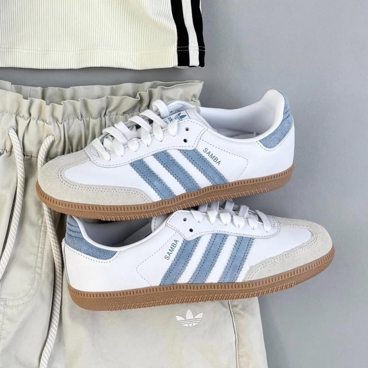 adidas Samba OG White Alumina Ash Blue (Women's), Lifestyle View 4, SKU JS1391
