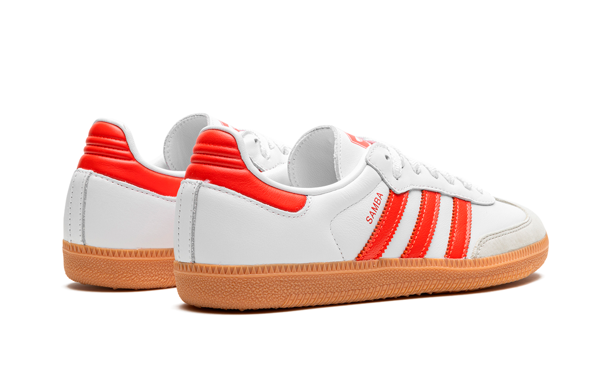 adidas samba og white solar red gum women s+IF6513+diagnol right behind view
