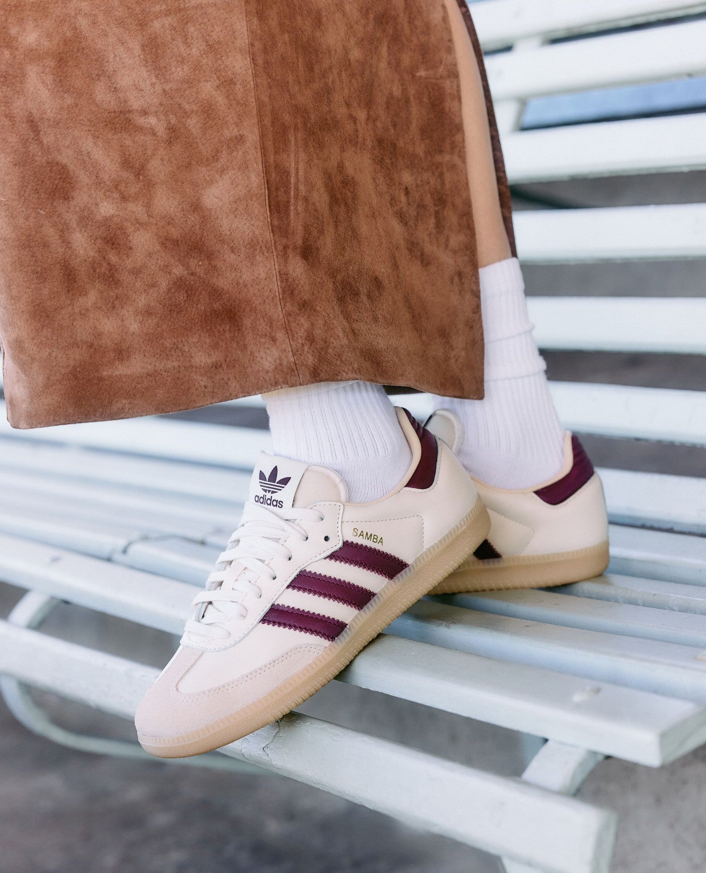 adidas Samba OG Wonder White Shadow Red, Lifestyle View 4, SKU JS3830