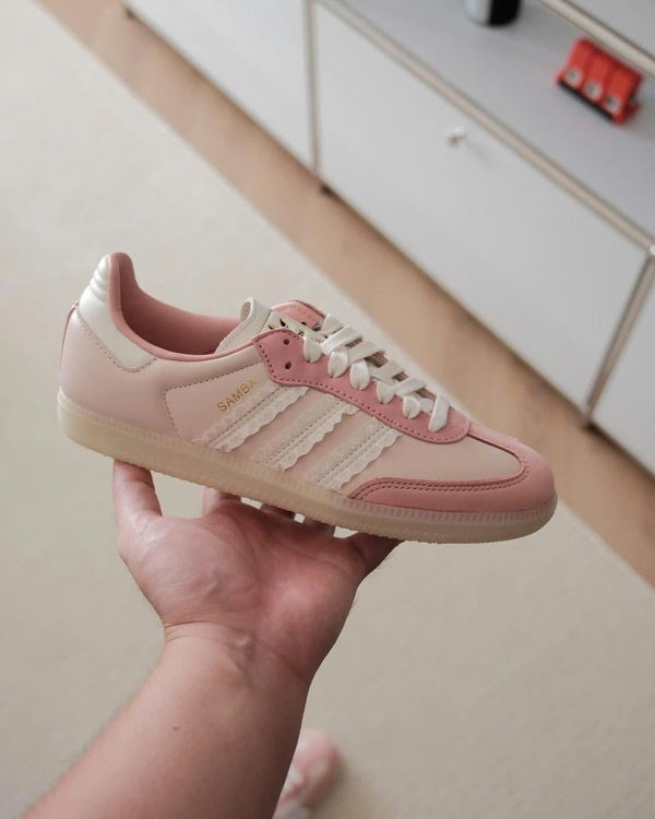 adidas Samba Ruffle Stripes Pack Wonder Mauve (Women's), Lifestyle View 2, SKU JR8830