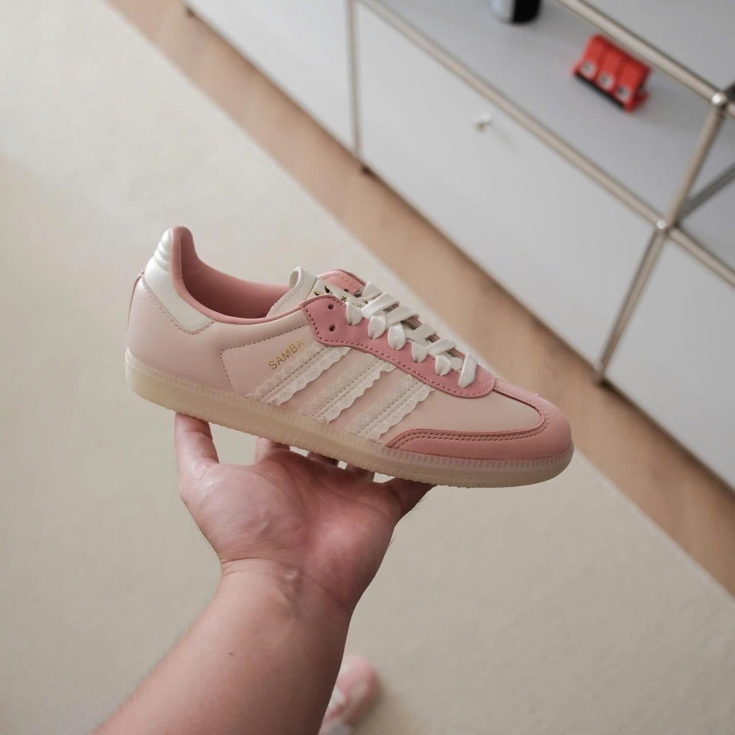 adidas Samba Ruffle Stripes Pack Wonder Mauve (Women's), Lifestyle View 2, SKU JR8830