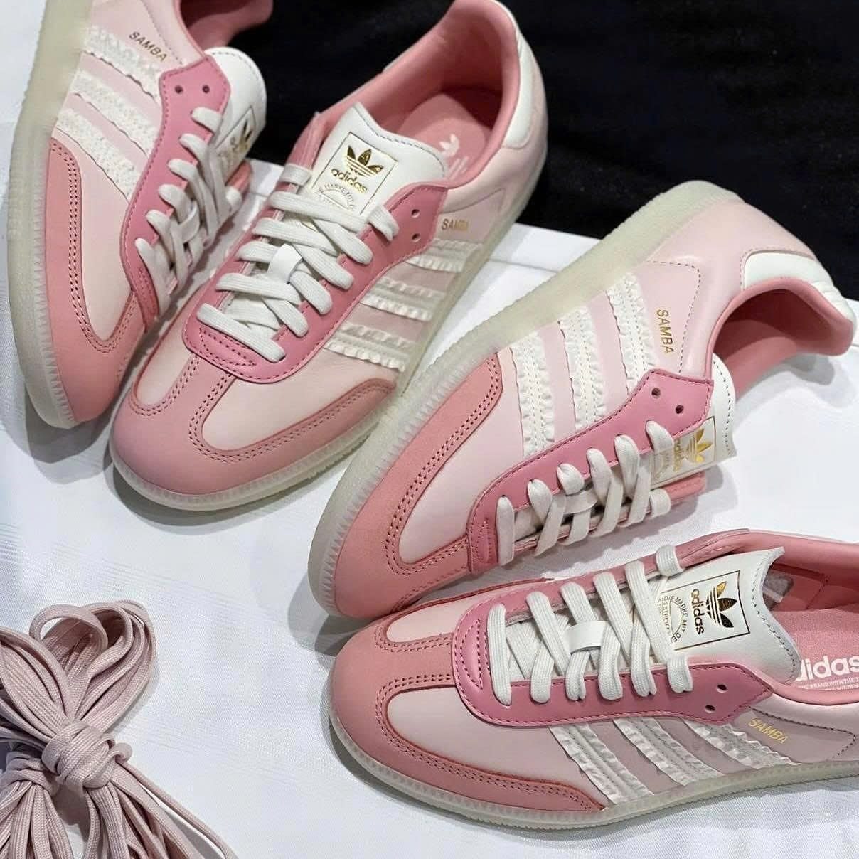 adidas Samba Ruffle Stripes Pack Wonder Mauve (Women's), Lifestyle View 3, SKU JR8830